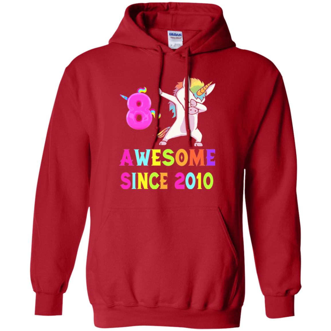 8th Birthday T-shirt Unicorn Dabbing Awesome Since 2010 Red