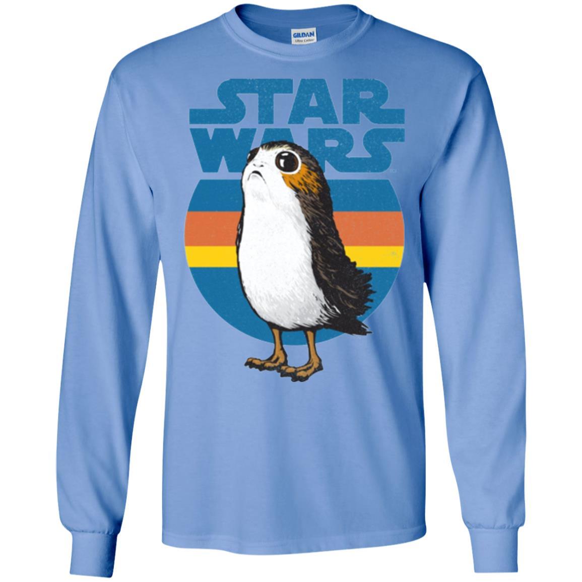 Film T-shirt Star Wars Last Jedi Porg Retro Stripes Logo Graphic Carolina Blue