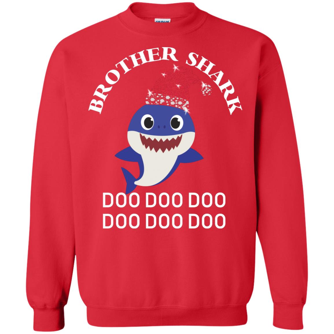 Brother Shark With Santa Claus Hat Merry X-mas Family Shark Gift Shirt Red