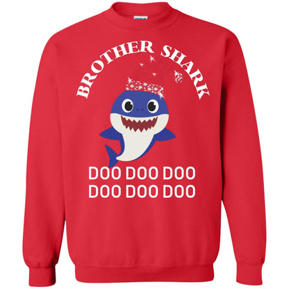 Brother Shark With Santa Claus Hat Merry X-mas Family Shark Gift Shirt Red