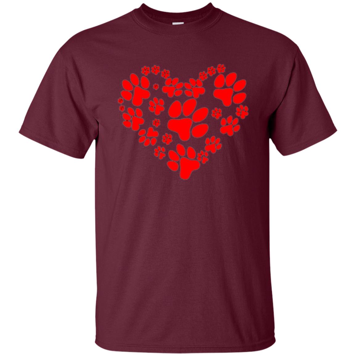 Dog Lover T-shirt Dog Paw Heart Valentine T-shirt Maroon