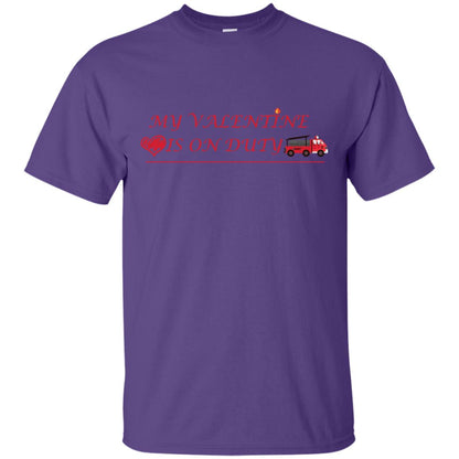 My Valentine Is On Duty Firefighter's Girlfriend Shirt Purple