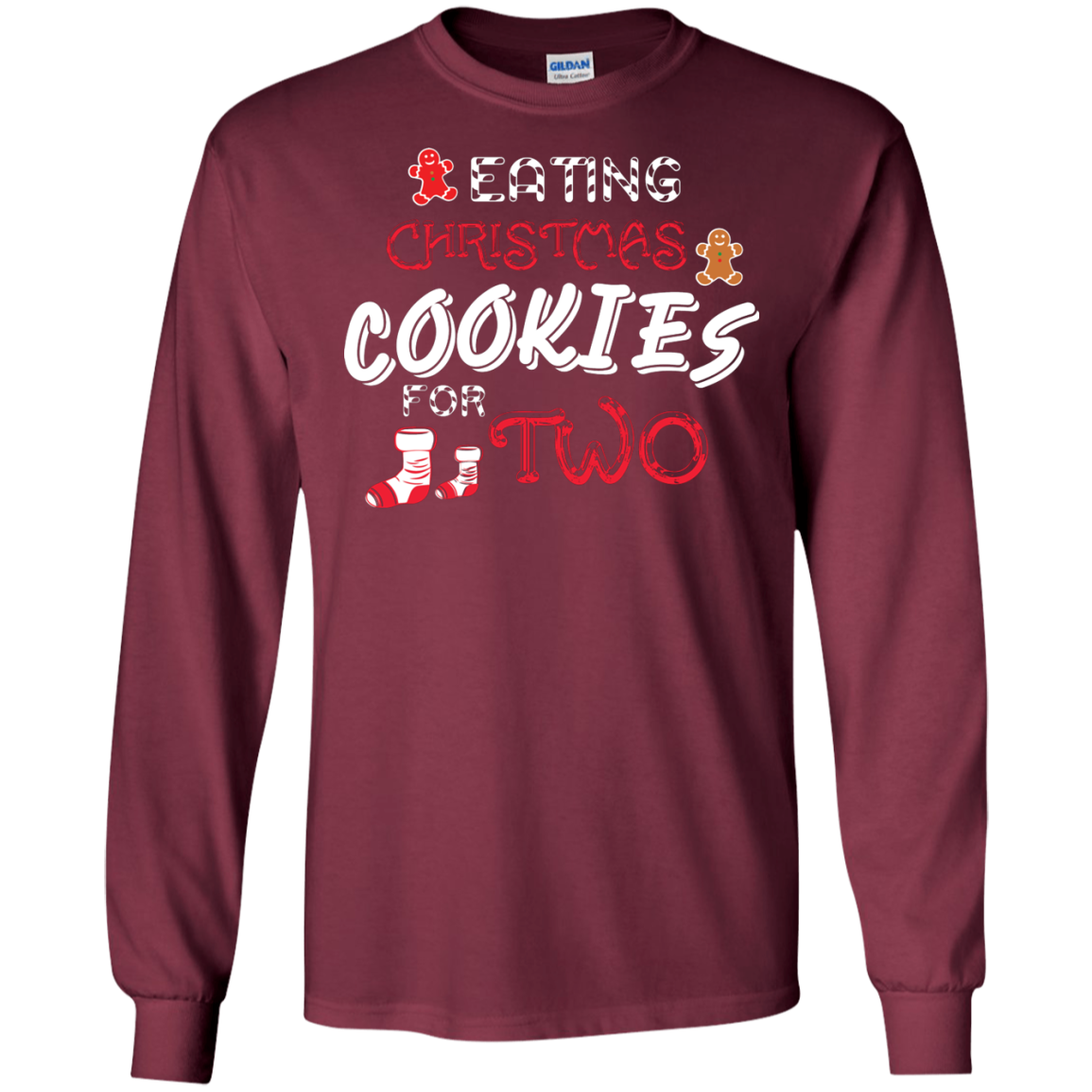 Christmas T-shirt Eating Christmas Cookies For Two Maroon