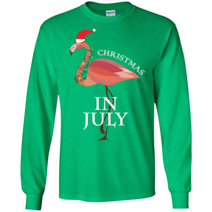 Flamingo With Santa_s Hat Christmas In July Xmas In Summer Shirt Irish Green
