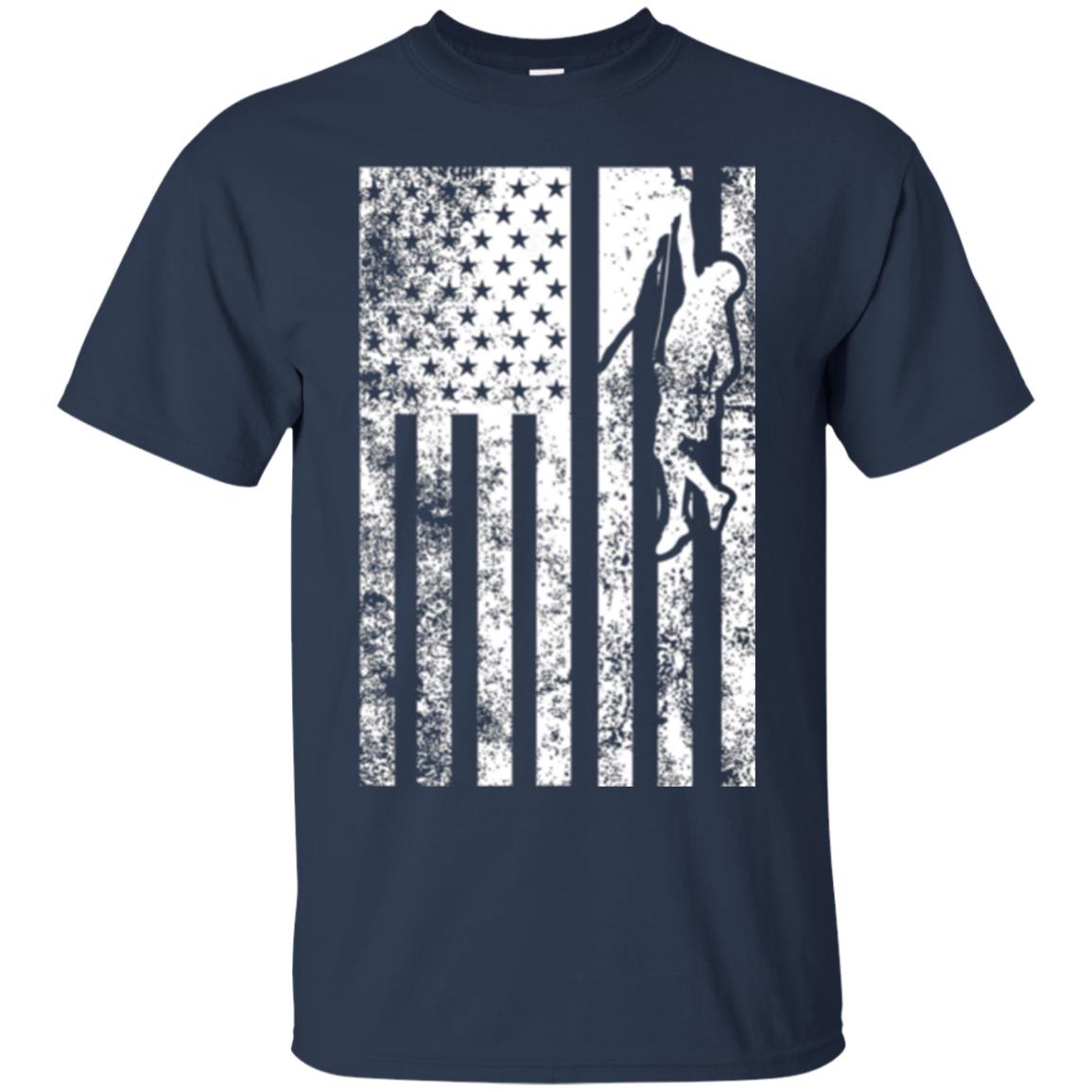 Rock Climbing T Shirt - Rock Climbing Flag Of United States T-shirt Navy