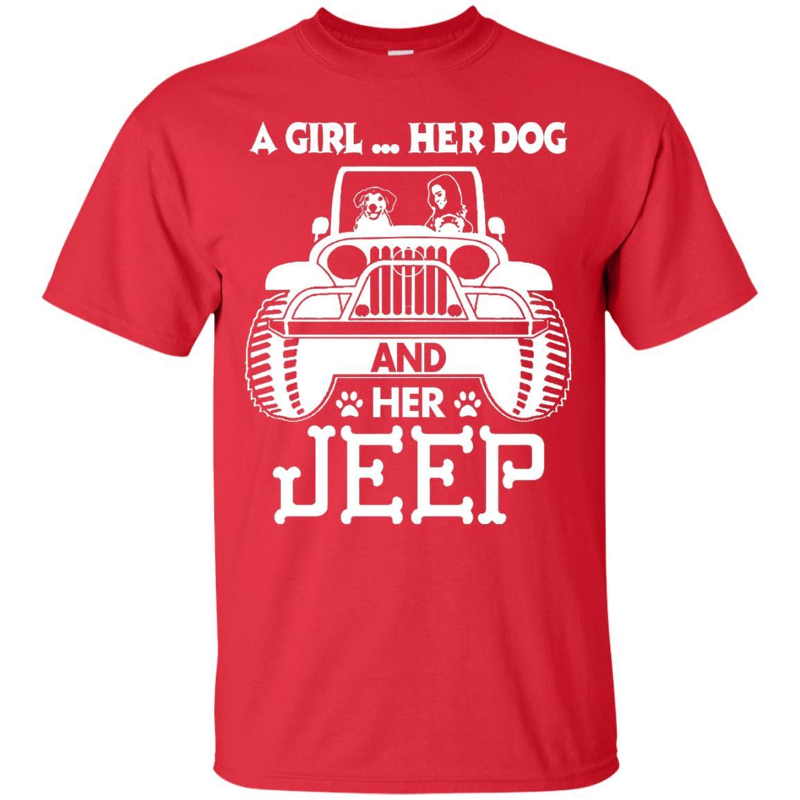 Dog Lover T-shirt A Girl Her Dog And Her Jeep Red