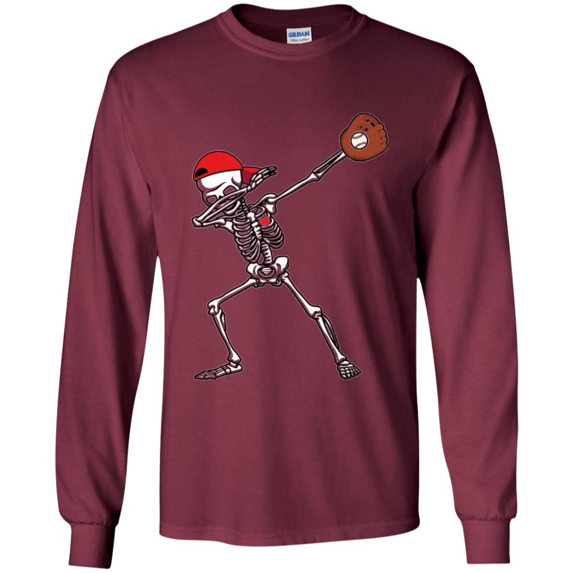 Dabbing Skeleton Baseball Lover T-shirt Maroon