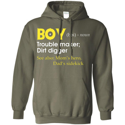 Boy Definition Trouble Maker Dirt Digger Shirt Military Green