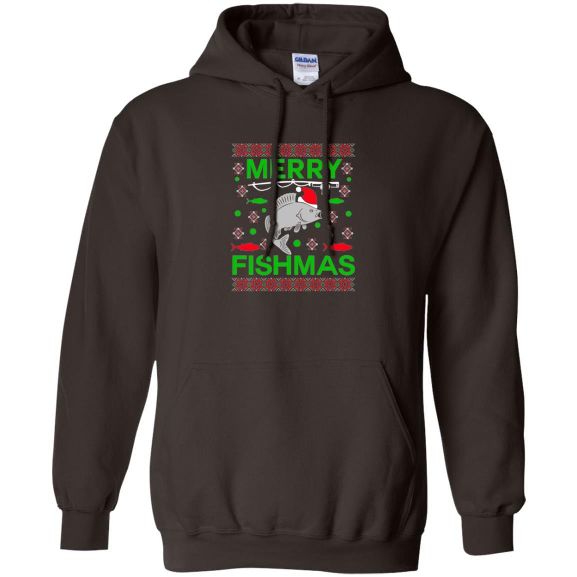 Christmas T-shirt Merry Fishmas Merry Christmas Fisherman Dark Chocolate