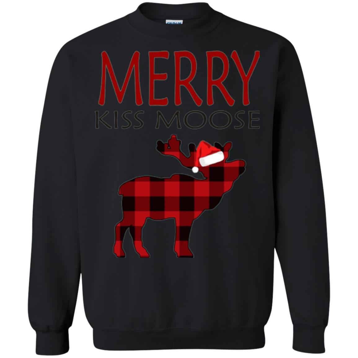 Christmas T-shirt Merry Kiss Moose Black