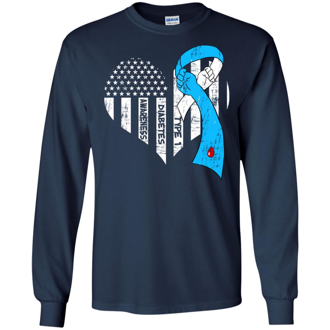 Diabetes Awareness Type 1 Ribbon Flag Shirt Navy