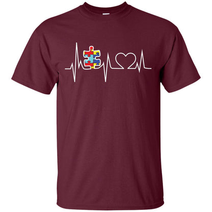 Autism Puzzle Heartbeat Autism Awareness Shirt Maroon