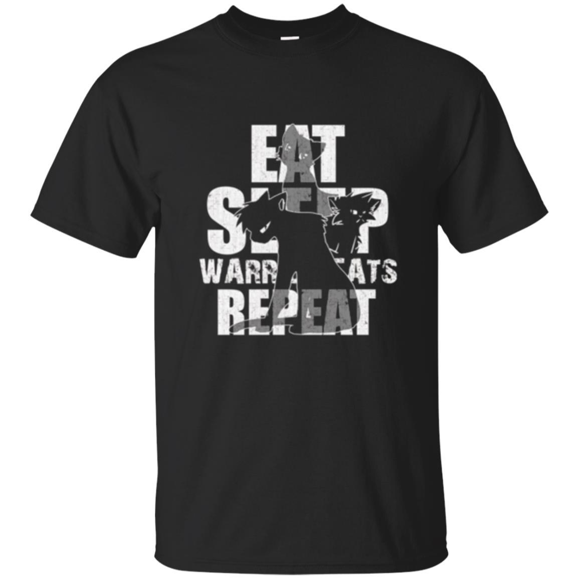 Cat Lover T-shirt Eat Sleep Warrior Cats Repeat Black