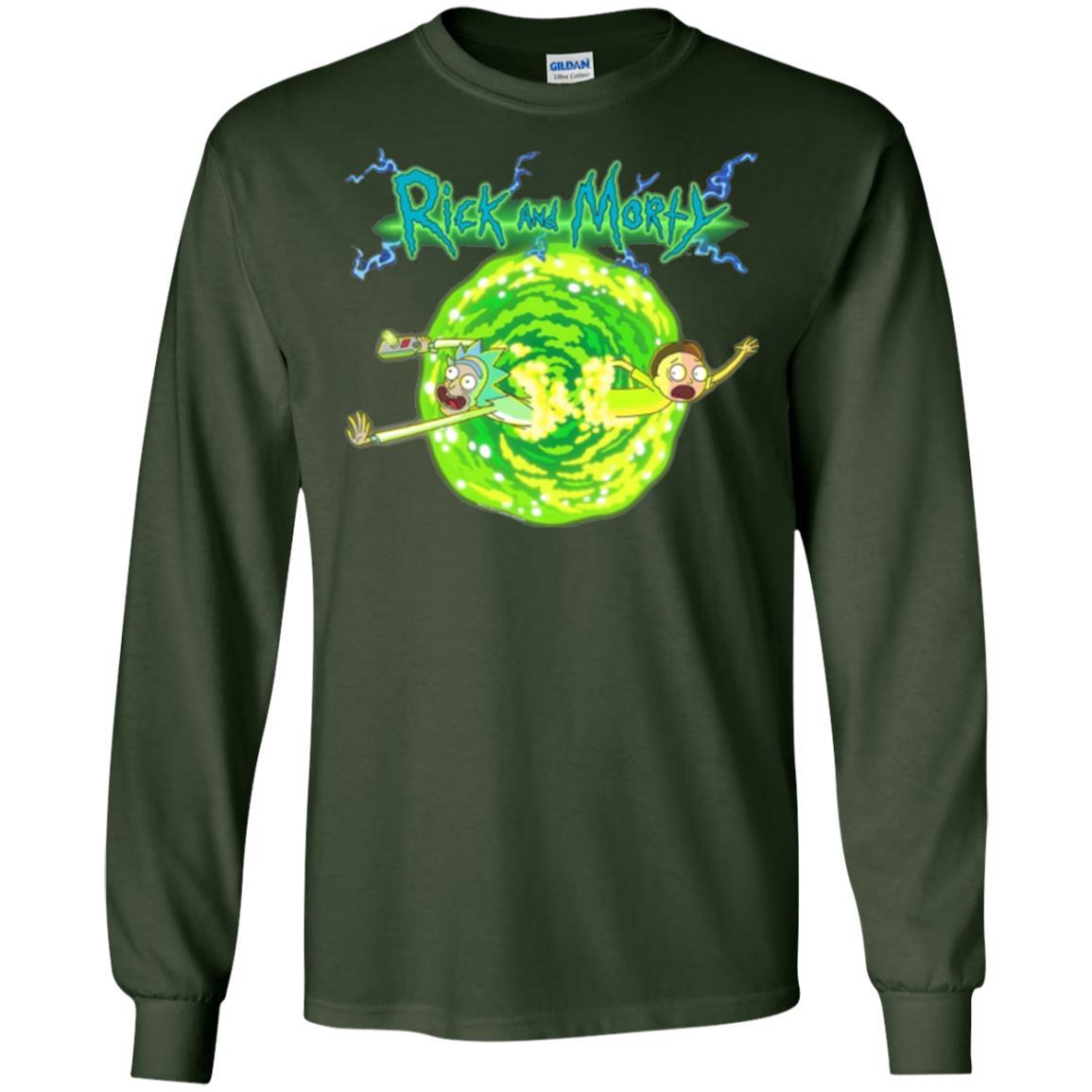 Rick Morty T-shirt Portal Glow Lightning Logo Forest Green