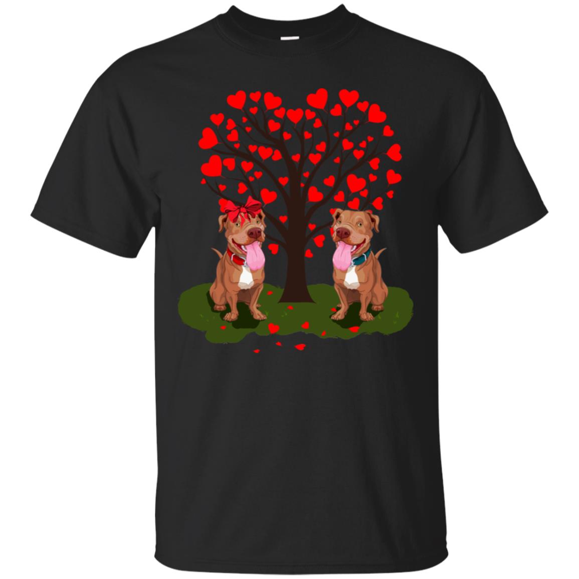 Valentine Pitbull Couple Heart Tree Shirt Black