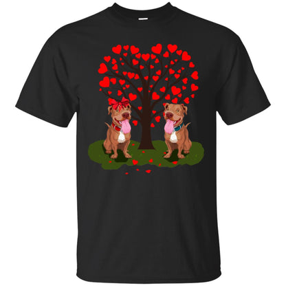 Valentine Pitbull Couple Heart Tree Shirt Black