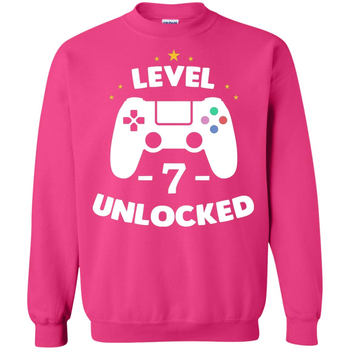 Level 7 Unlocked Gamer Seventh Birthday Party Shirt Heliconia