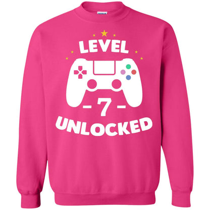 Level 7 Unlocked Gamer Seventh Birthday Party Shirt Heliconia