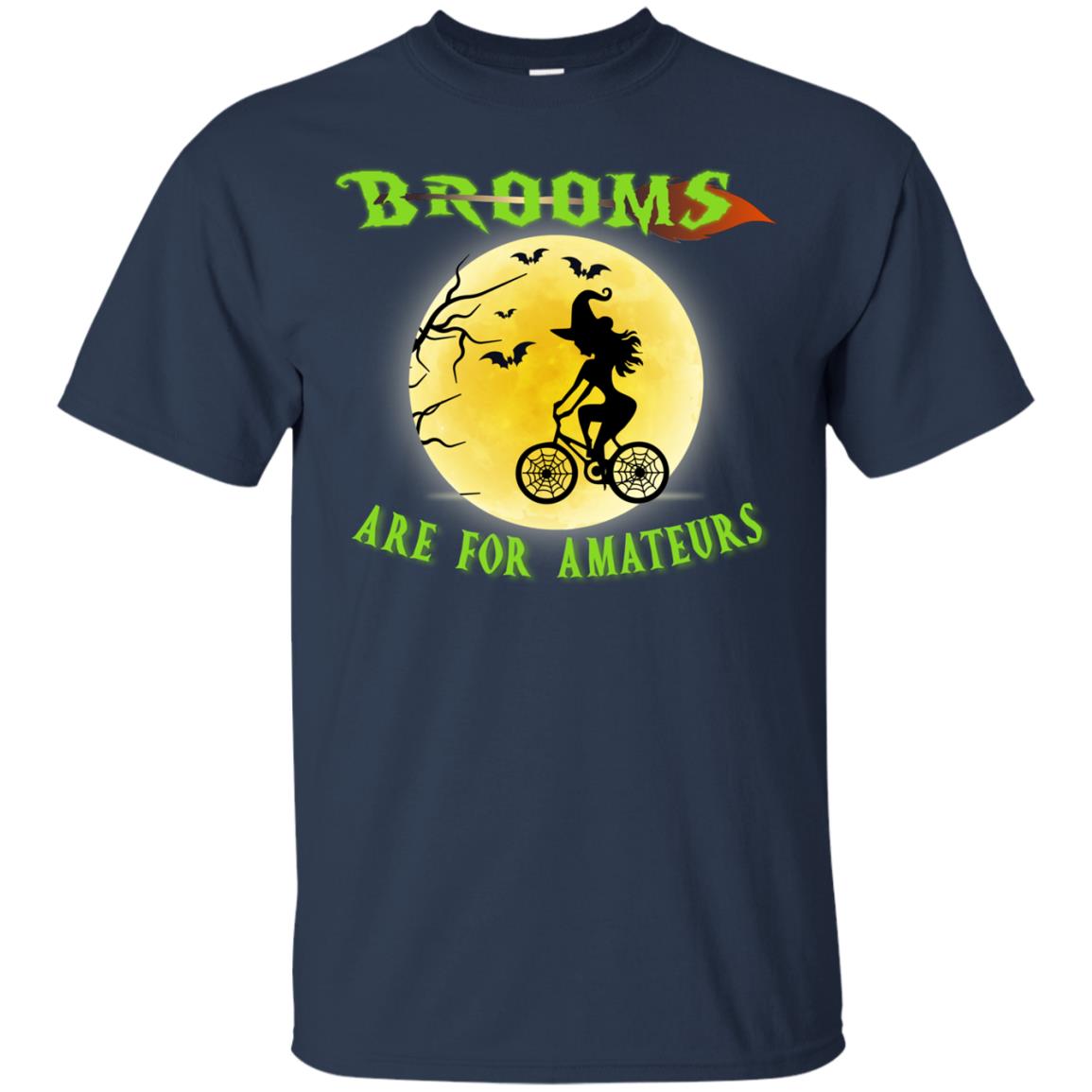 Brooms Are For Amateurs Witches Ride A Bicycle Funny Halloween Shirt Navy