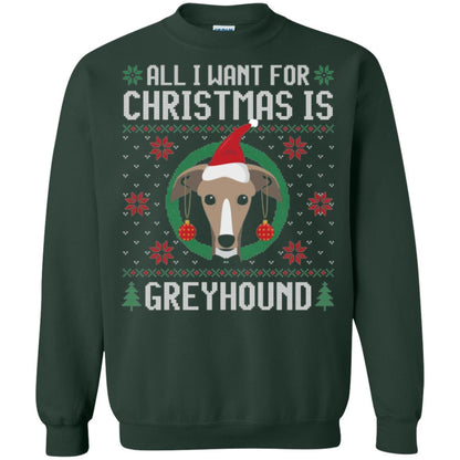 Chirstmas T-shirt All I Want For Christmas Is Greyhound Forest Green
