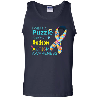 I Wear Puzzle For My Godson Autism Awareness Shirt Navy
