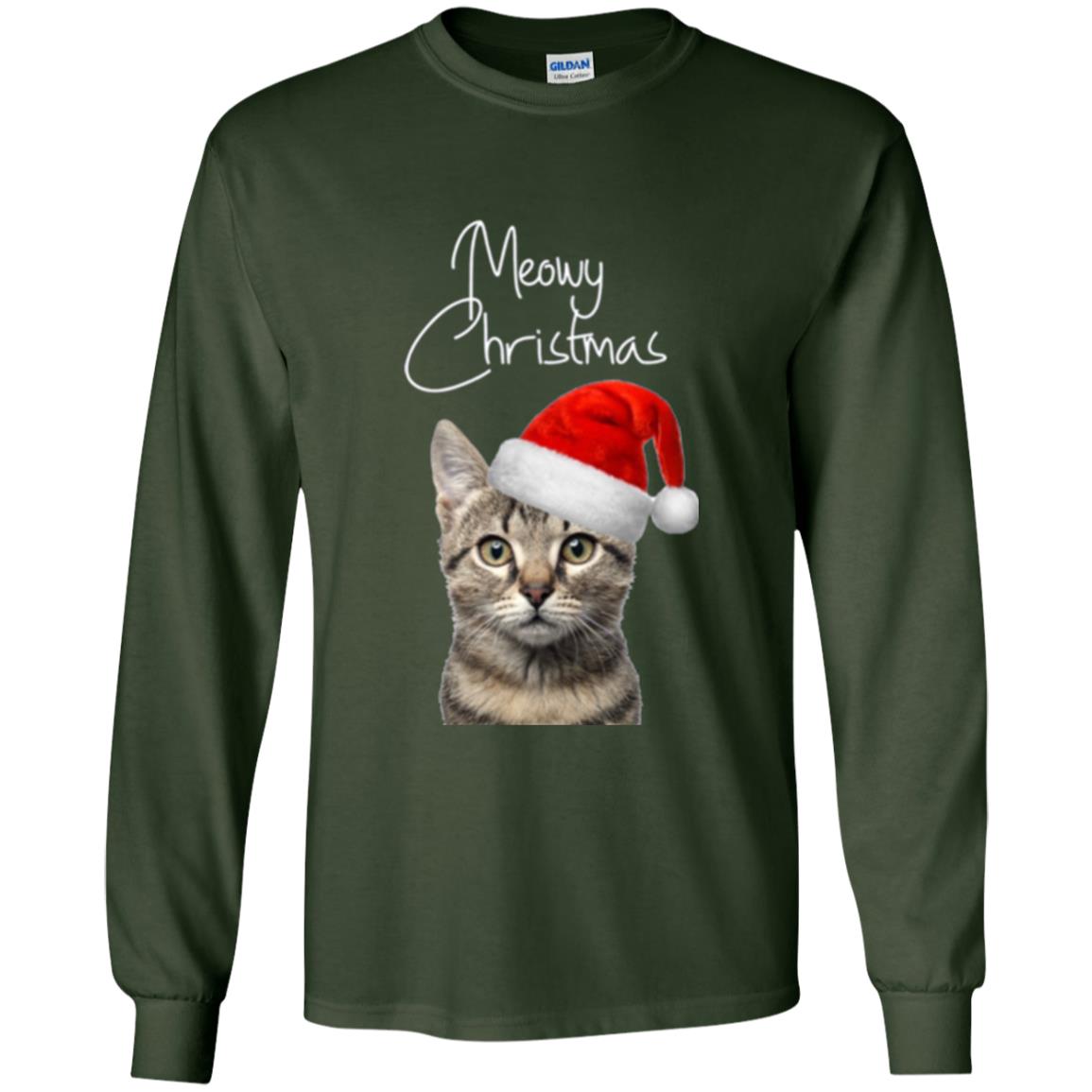 Cat Lovers T-shirt Merry Christmas Forest Green