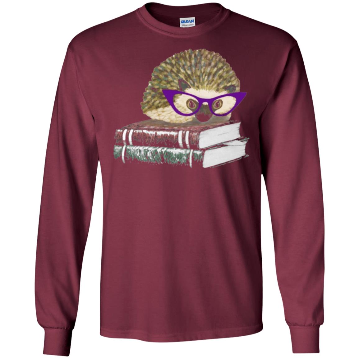Adorable Hedgehog Book Nerd Gift Shirt Maroon