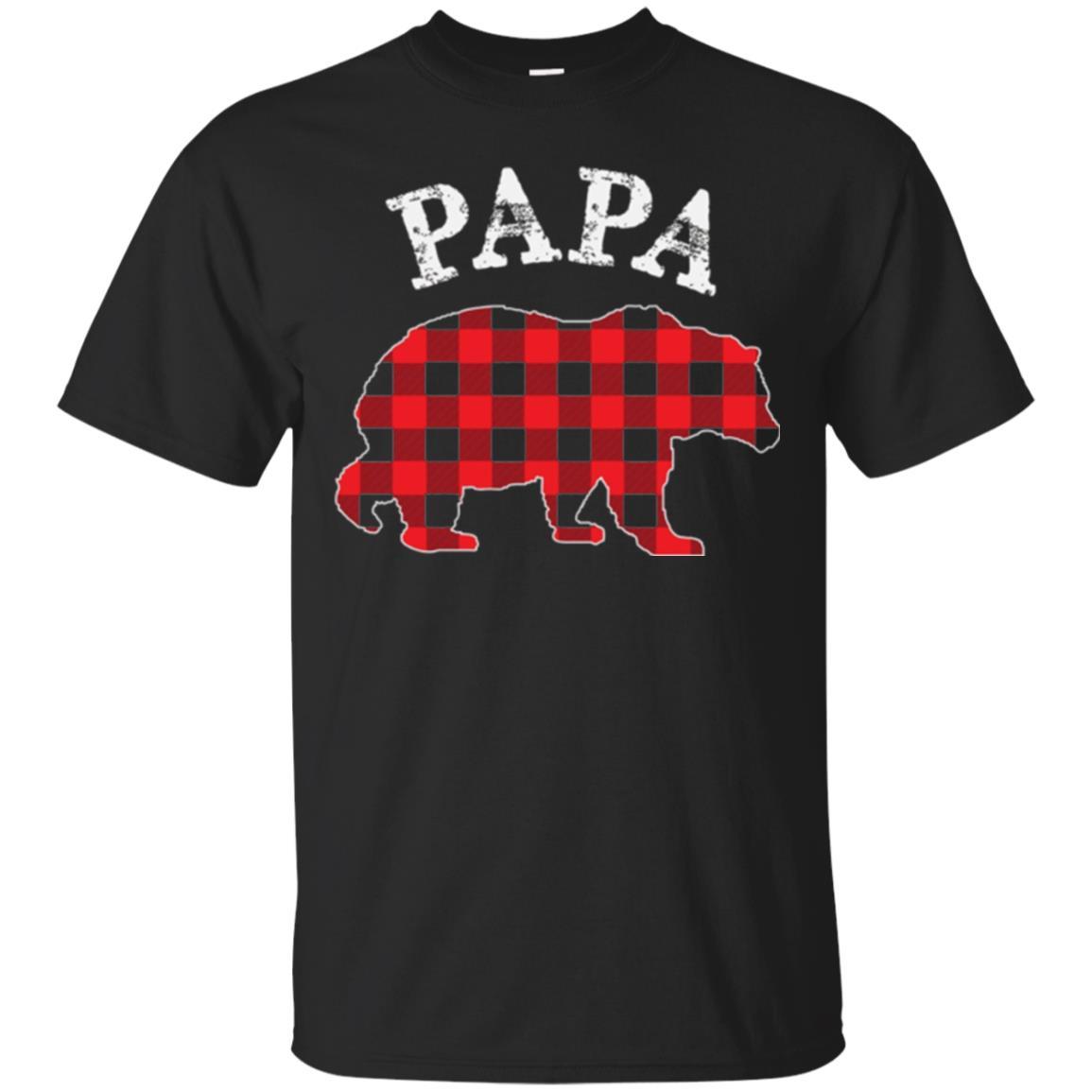 Papa T-shirt Red Plaid Papa Bear T-shirt Black