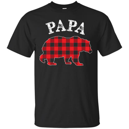 Papa T-shirt Red Plaid Papa Bear T-shirt Black