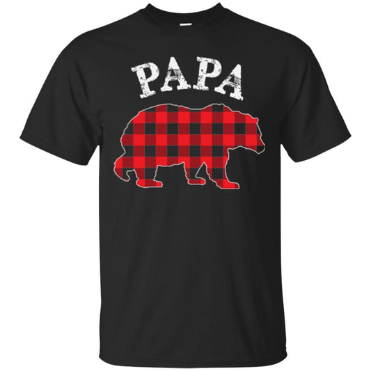 Papa T-shirt Red Plaid Papa Bear T-shirt Black