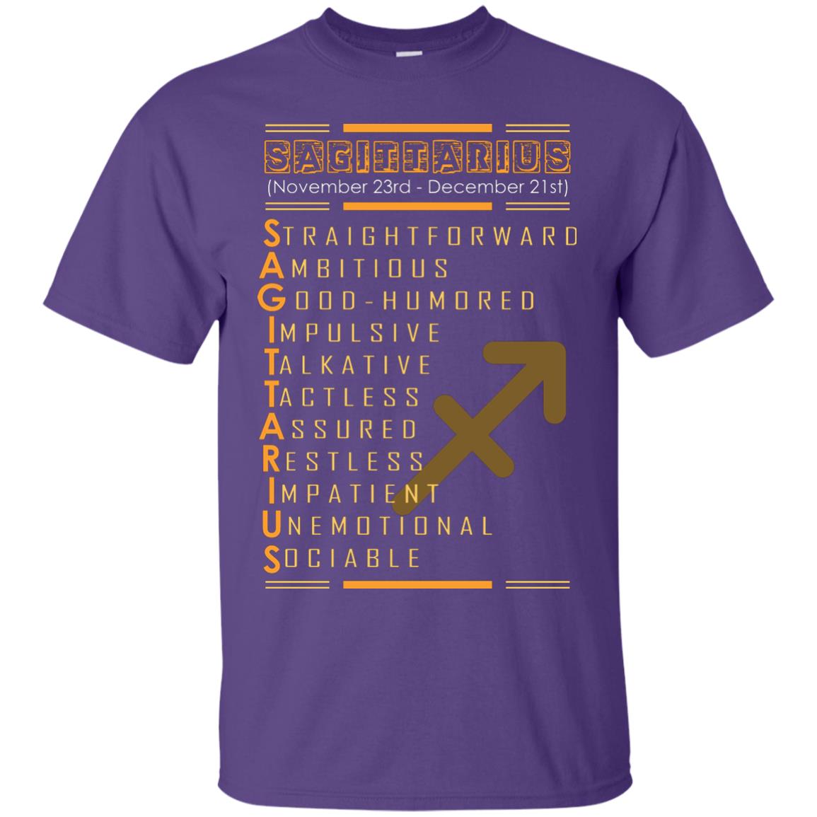 Sagittarius Birthday Shirt Straightforward Ambitious Good Humored Impulsive Talkative Purple