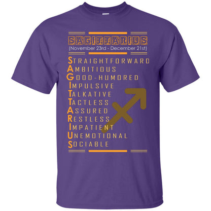 Sagittarius Birthday Shirt Straightforward Ambitious Good Humored Impulsive Talkative Purple
