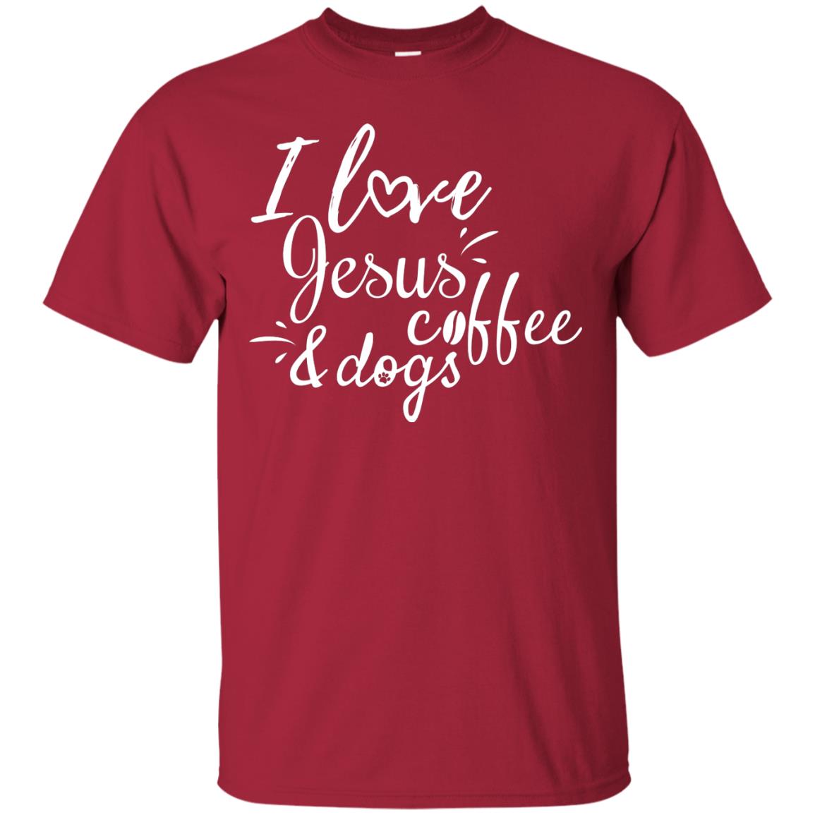 I Love Jesus Coffee And Dogs Christian T-shirt Cardinal