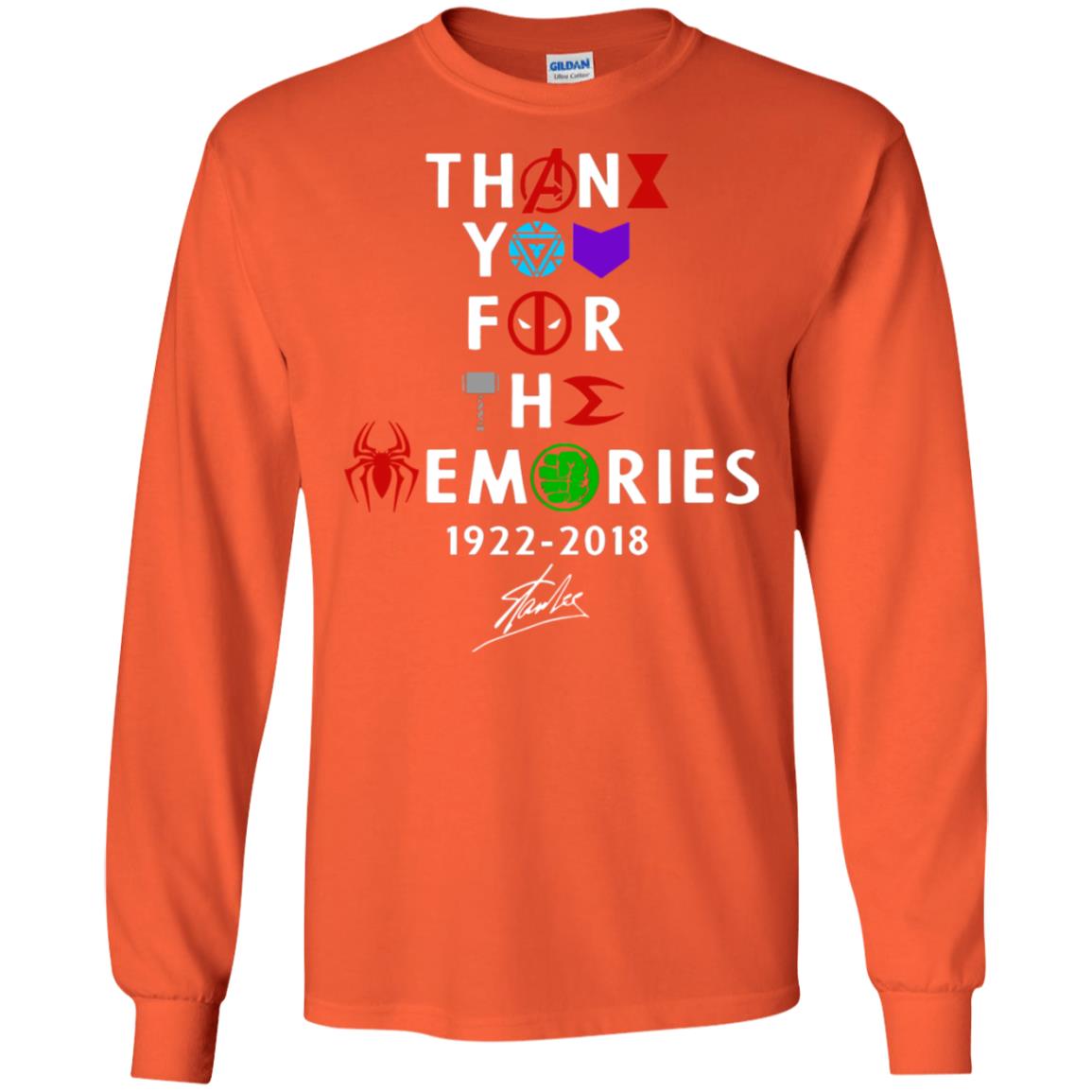 Thank You For The Memories Stan Lee Movie Hero Fan Shirt Orange