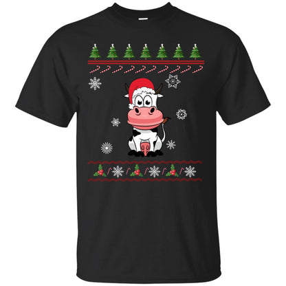 Milch Cow With Santa Hat Merry X-mas Ugly Christmas Gift Shirt For Mens Womens Kids Black