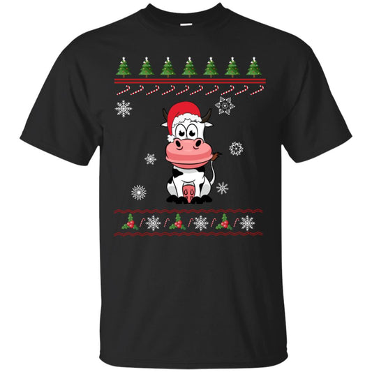 Milch Cow With Santa Hat Merry X-mas Ugly Christmas Gift Shirt For Mens Womens Kids Black