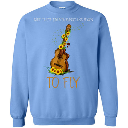 Take These Broken Wings And Learn To Fly Guitar Quote Shirt Carolina Blue
