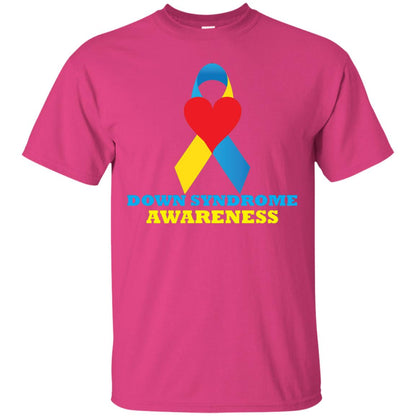 Yellow And Blue Ribbon Down Syndrome Awareness T-shirt Heliconia