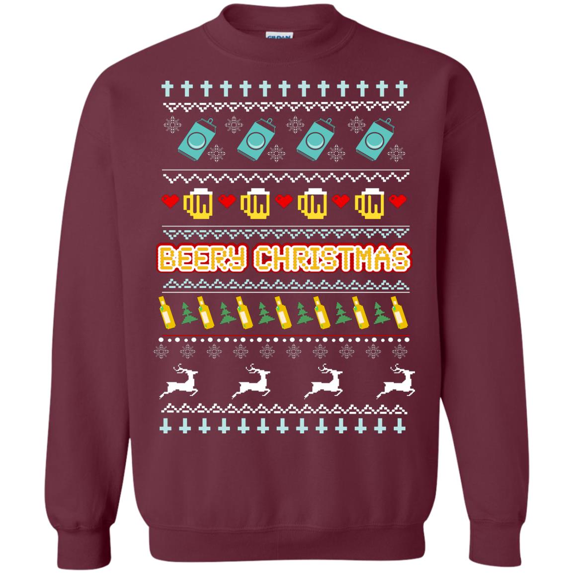 Beery Christmas Merry X-mas Beer Drinking Lovers Gift Shirt Maroon