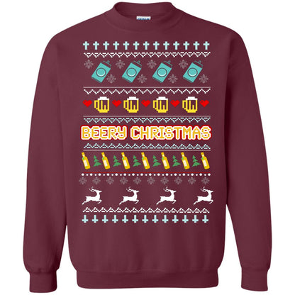 Beery Christmas Merry X-mas Beer Drinking Lovers Gift Shirt Maroon