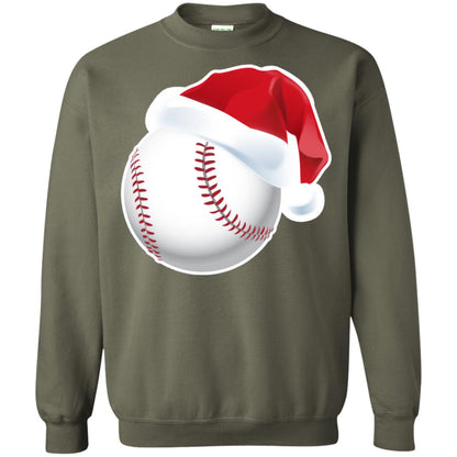 Baseball With Santa Claus Hat X-mas Shirt For Baseball Lovers Military Green