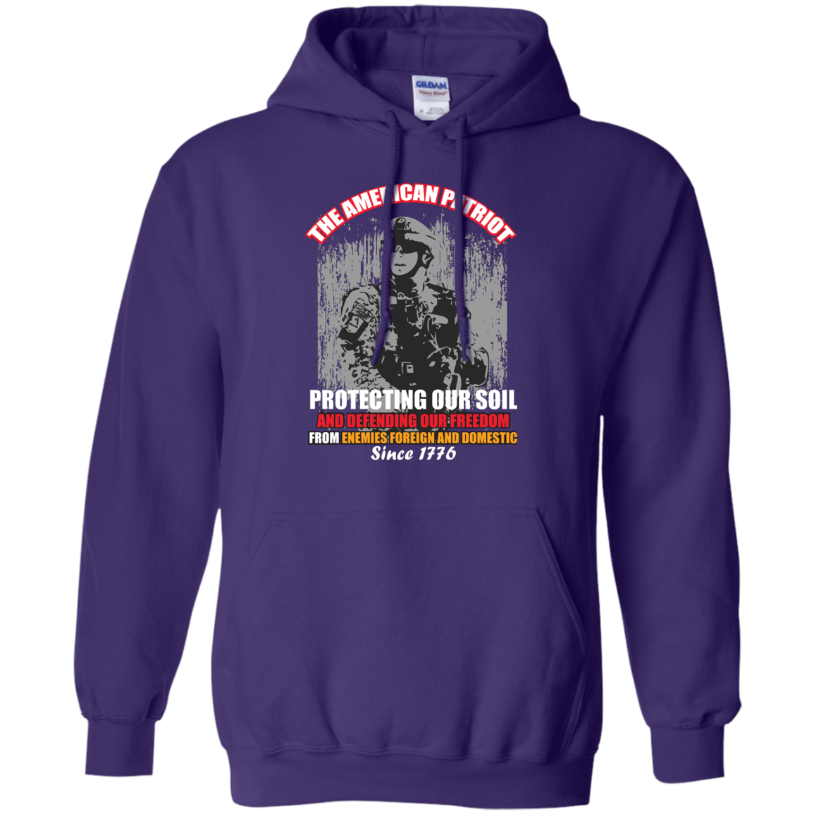 Military T-Shirt The American Patriot Protecting Our Soil And Defending Our Freedom From Enemies Foreign And Domestic Since 1776 Purple