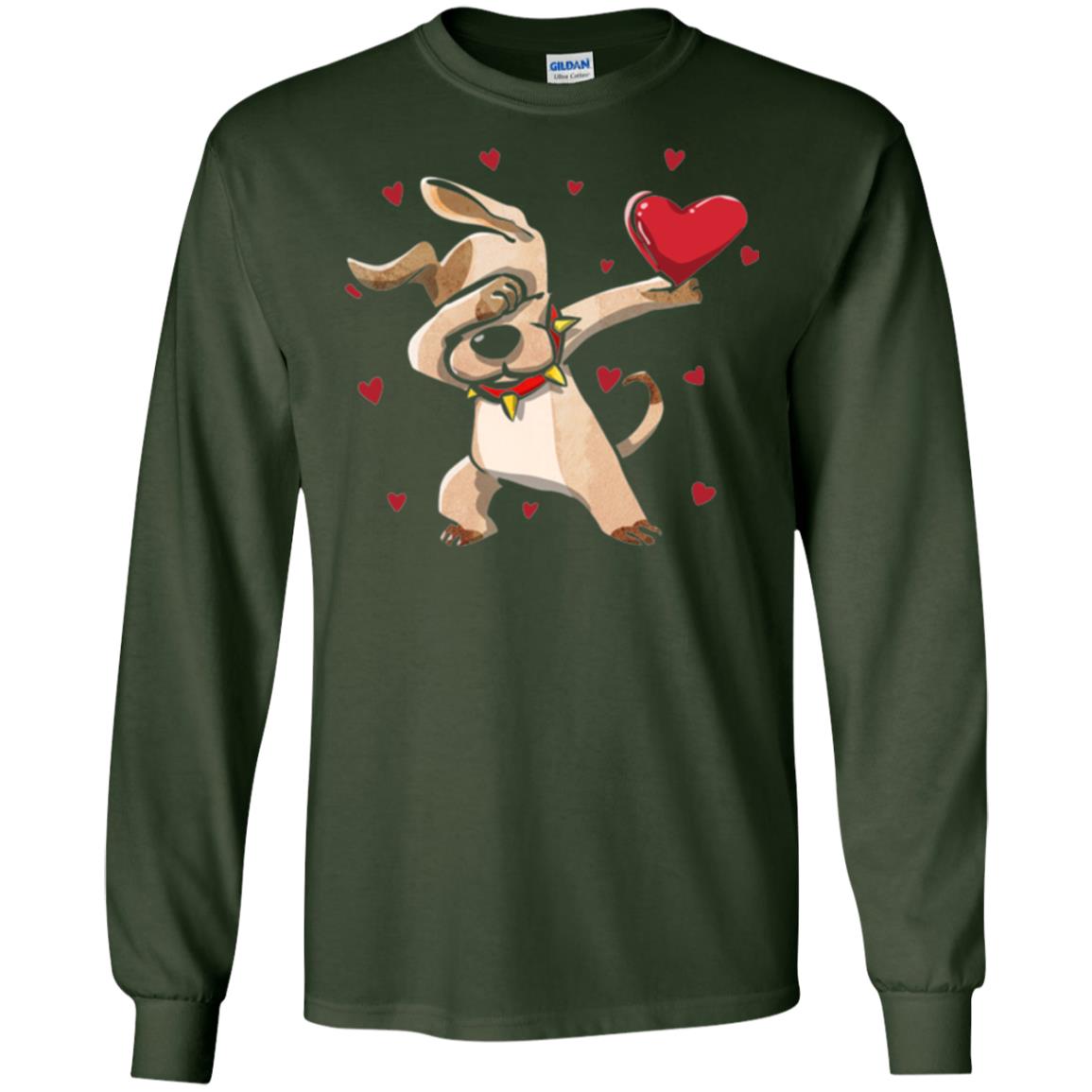 Funny Dabbing Dog Valentine_s Day T-shirt Forest Green
