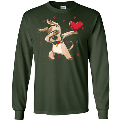Funny Dabbing Dog Valentine_s Day T-shirt Forest Green