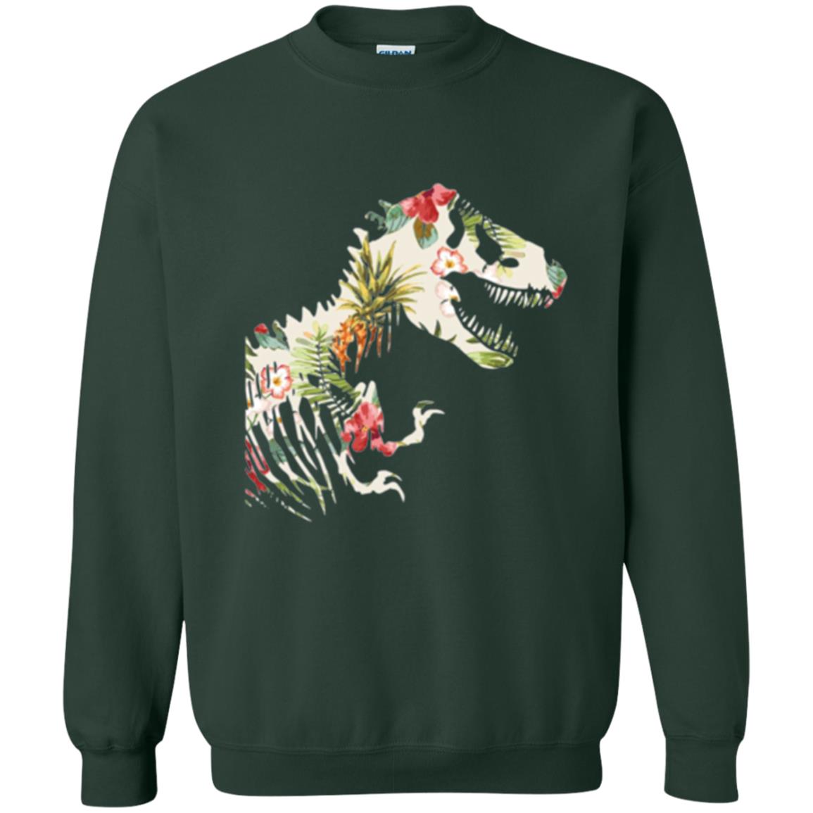 Dinosaur T-shirt Floral Tropical Hawaiian Pattern T Rex Forest Green
