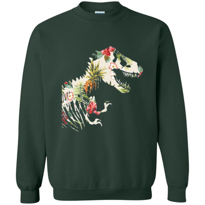 Dinosaur T-shirt Floral Tropical Hawaiian Pattern T Rex Forest Green