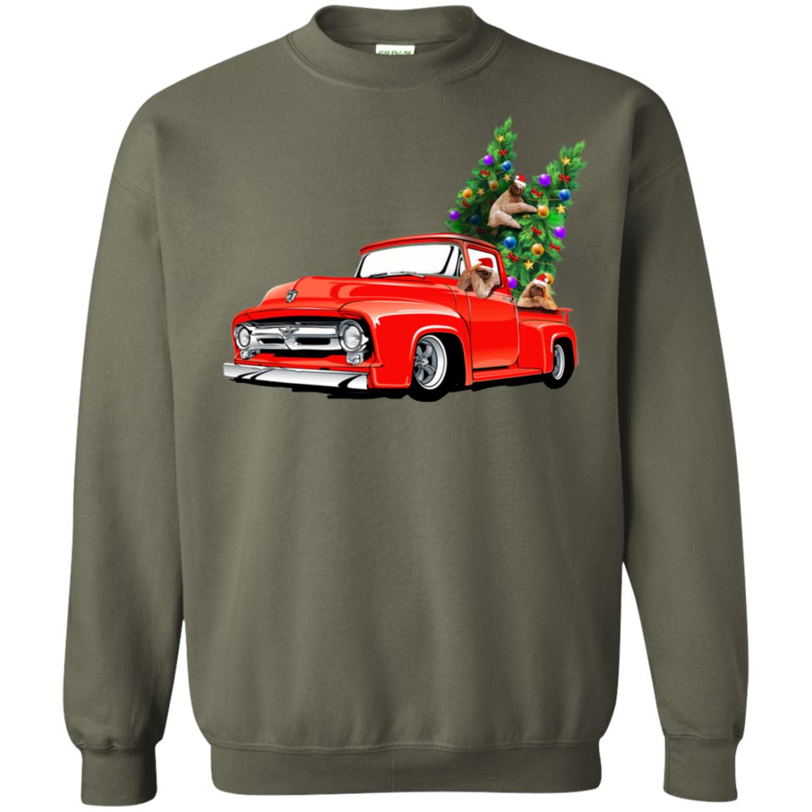 Christmas Tree And Sloths On Car X-mas Gift Shirt Military Green