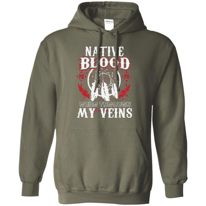 American T-shirt Native Blood Runs Through My Veins Military Green