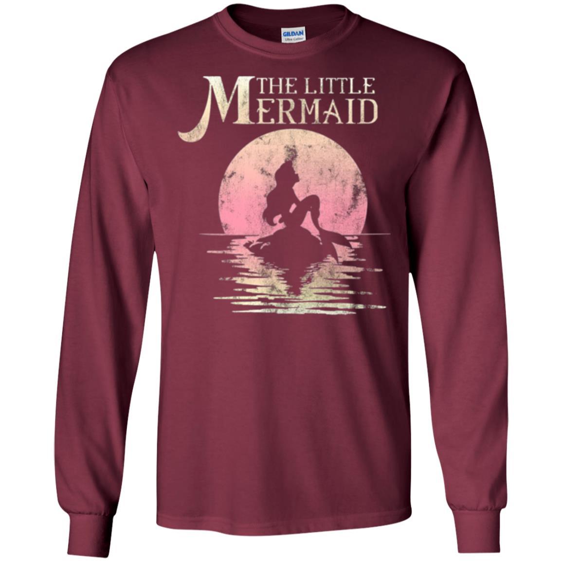 Cartoon T-shirt The Little Mermaid Ariel Rock Moon Silhouette Maroon