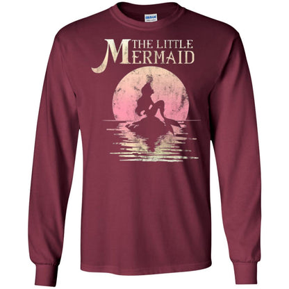 Cartoon T-shirt The Little Mermaid Ariel Rock Moon Silhouette Maroon